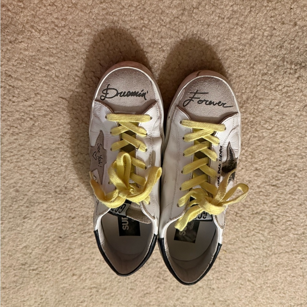 Golden Goose White and Yellow Sneakers